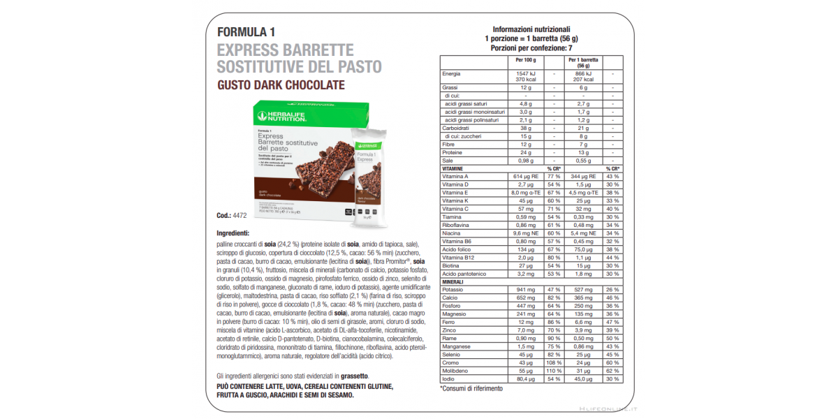 Formula 1 Express - barrette sostitutive del pasto Herbalife - gusto Dark Chocolate